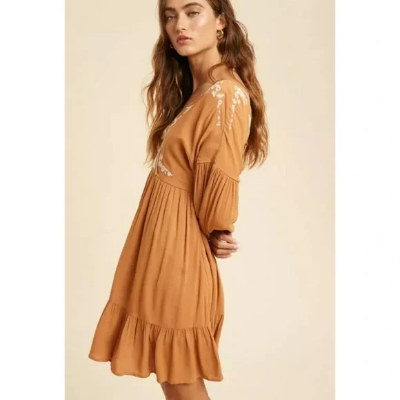 Earthen Embroidered Floral Ruffle Wrap Mini Dress - Picture 4 of 7